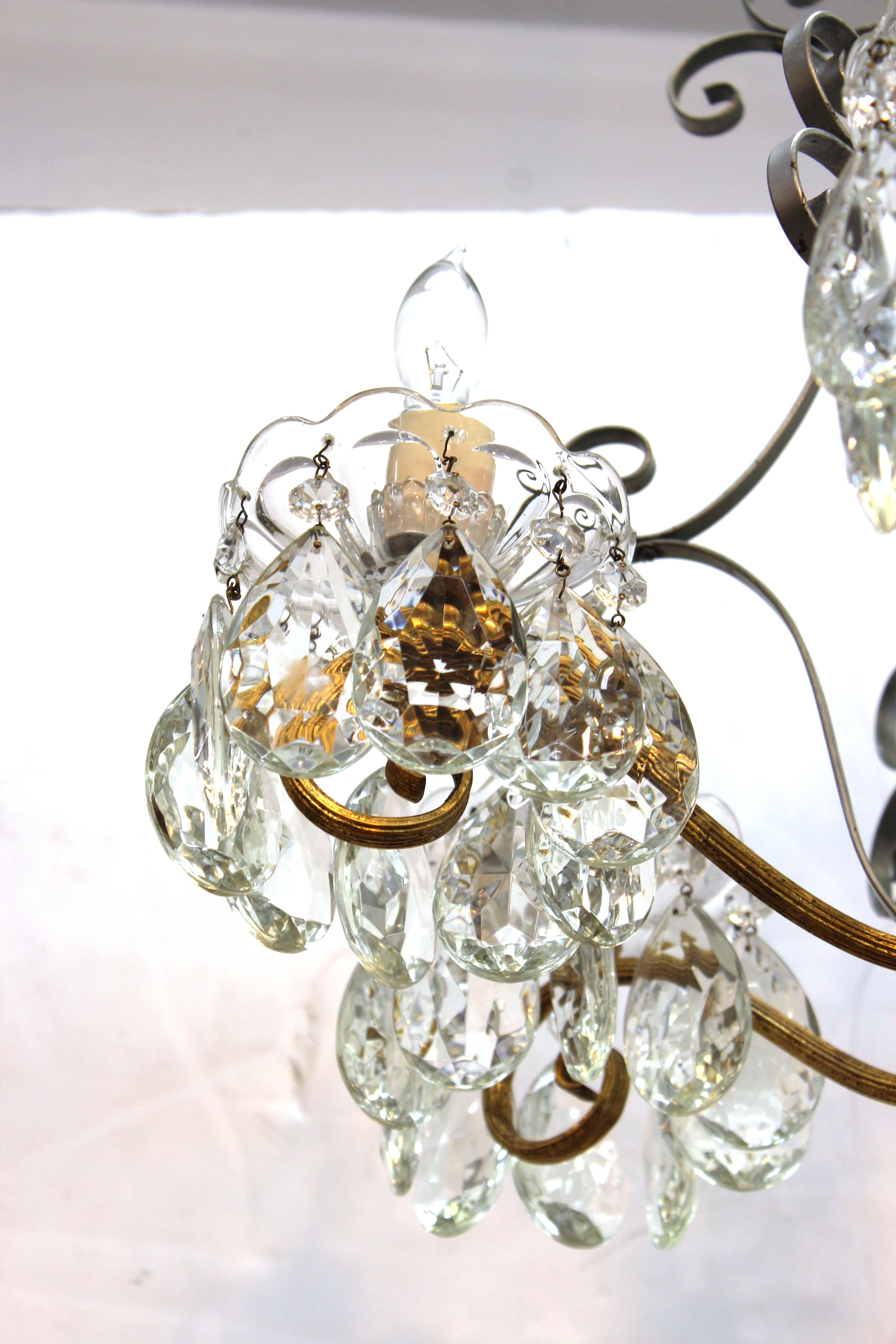 Hollywood Regency Crystal Chandelier with Gilt Metal Accents 3