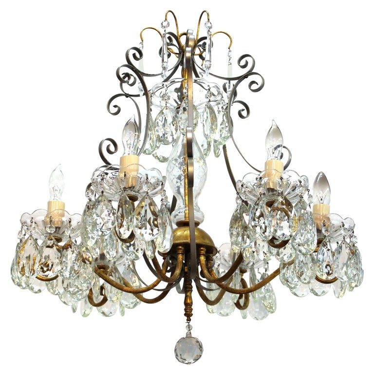 Lustre Américain 6 Têtes Doré Métal Forgé