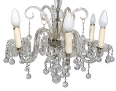 Hollywood Regency Crystal Chandelier with Six Arms Dressed with Glass Ball Drops