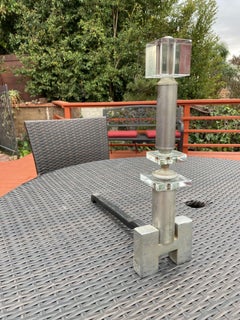 Hollywood Regency Crystal & Chrome "H" Fireplace Andirons, Pair