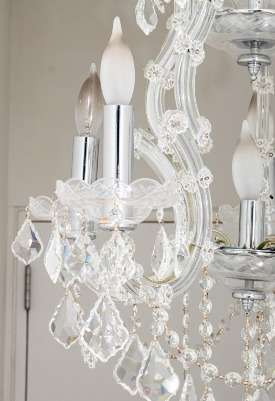 Hollywood Regency Crystal Five-Arm Chandelier In Good Condition For Sale In New York, NY