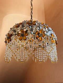 Hollywood Regency Crystal Glass Flower Chandelier
