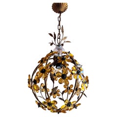 Hollywood Regency Crystal Glass Flower Pendant Chandelier by Maison Baguès