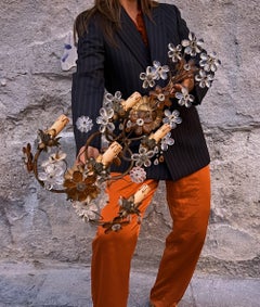 Hollywood Regency Crystal Glass Flower wall light by Maison Baguès