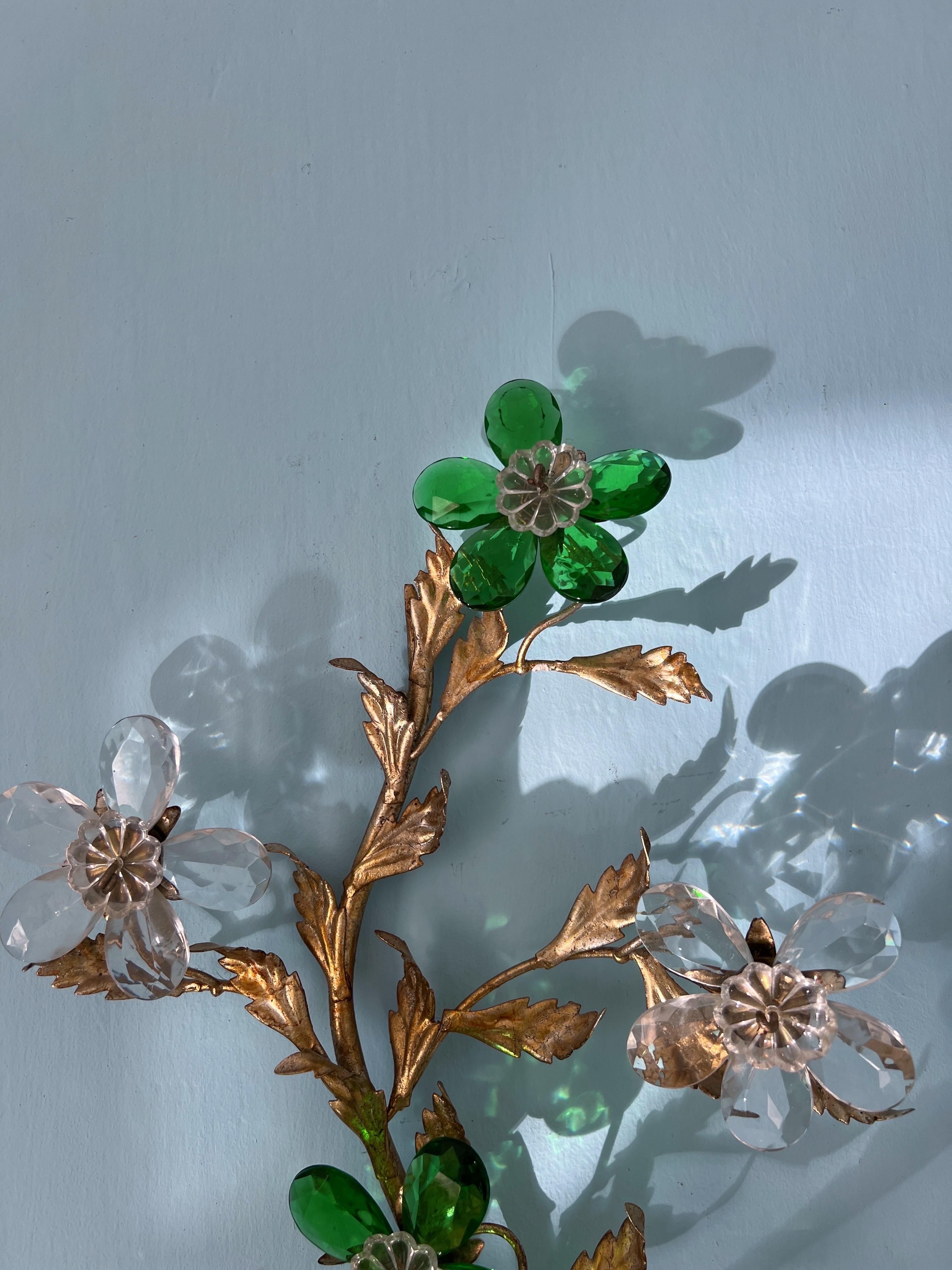 20th Century Hollywood Regency Crystal Glass Flower wall light by Maison Baguès For Sale
