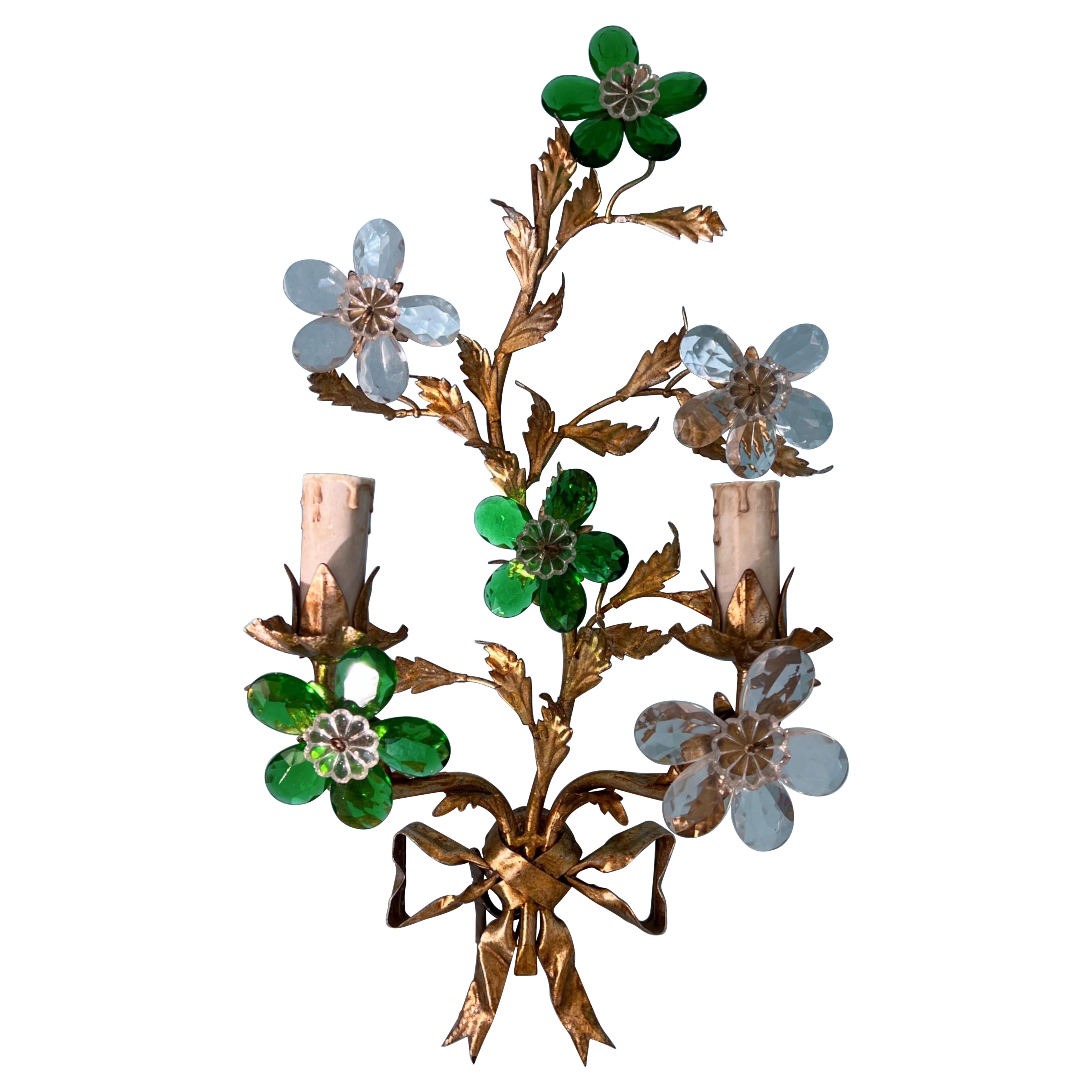 Hollywood Regency Kristallglasblumen-Wandleuchte von Maison Baguès