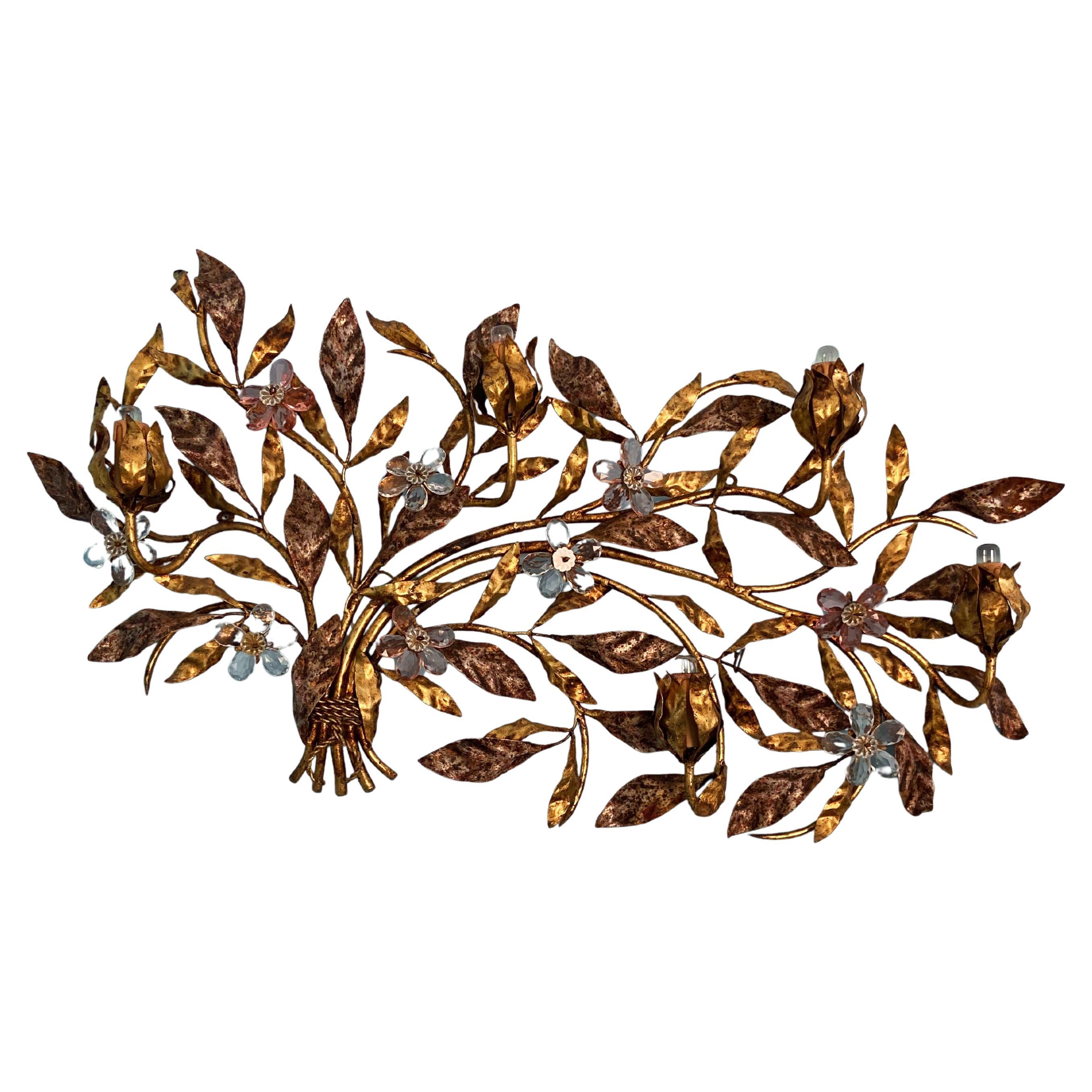 Hollywood Regency Crystal Glass Flower wall light by Maison Baguès