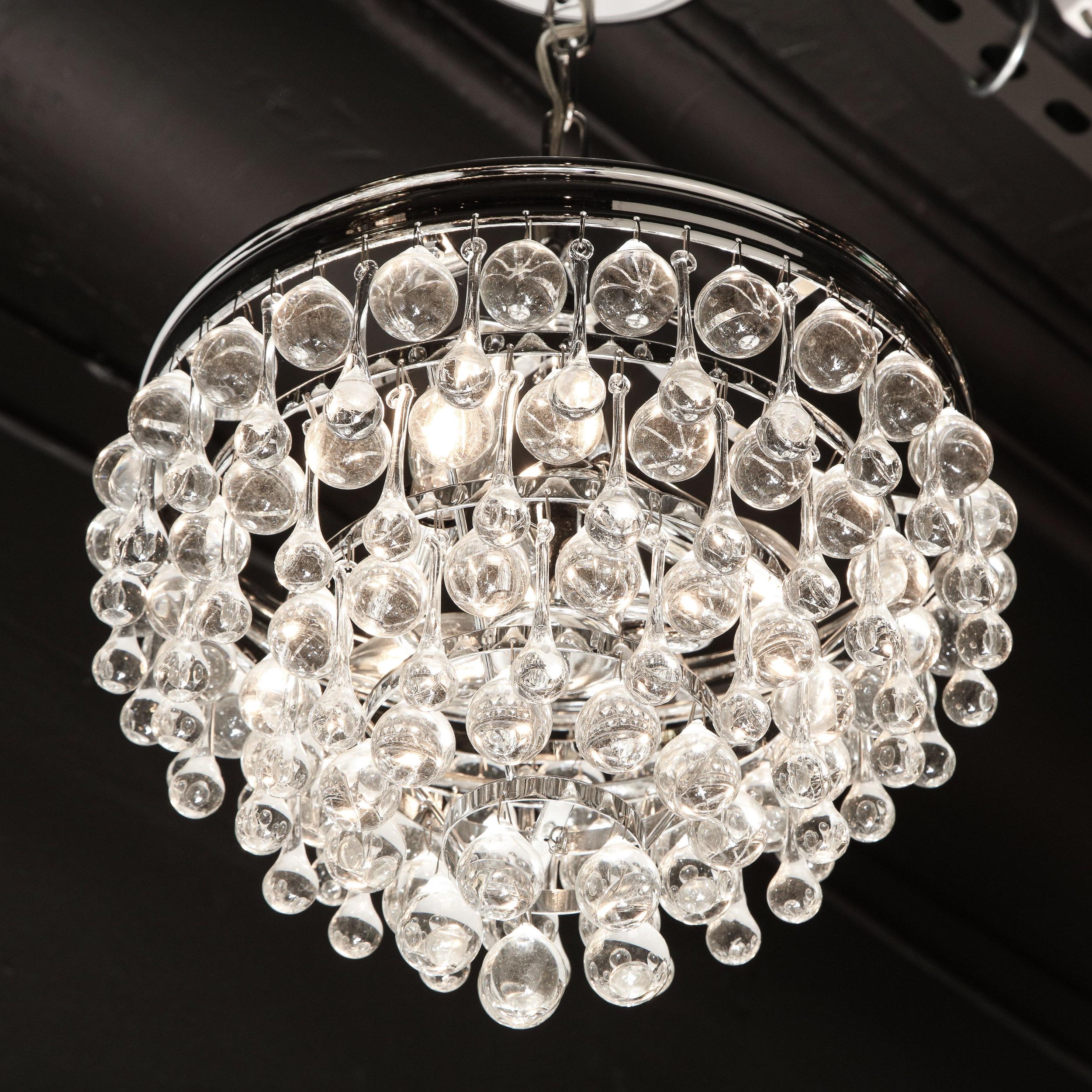 Hollywood Regency Crystal Graduated Teardrop Chandelier with Chrome Fittings For Sale 2