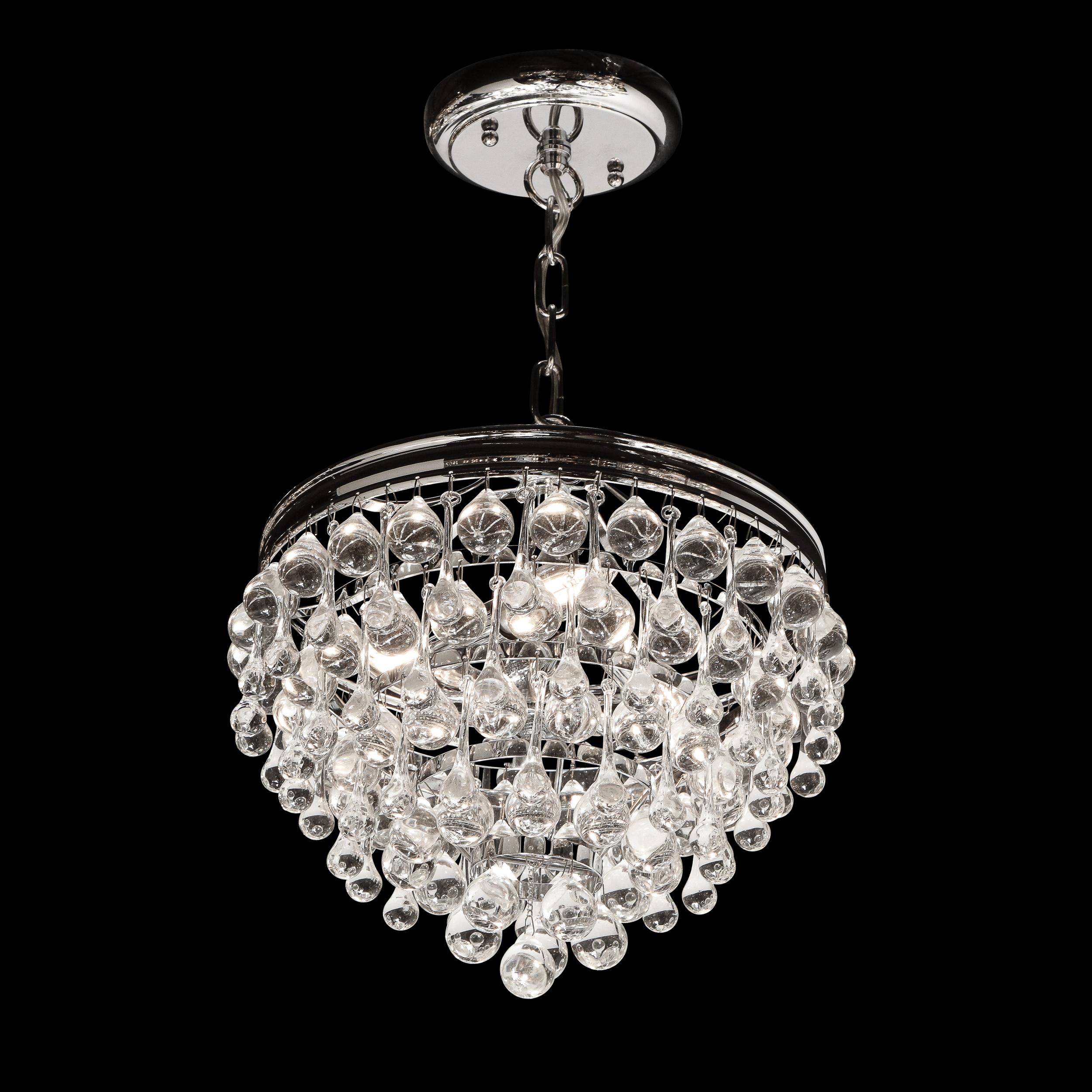 Hollywood Regency Crystal Graduated Teardrop Chandelier with Chrome Fittings For Sale 4