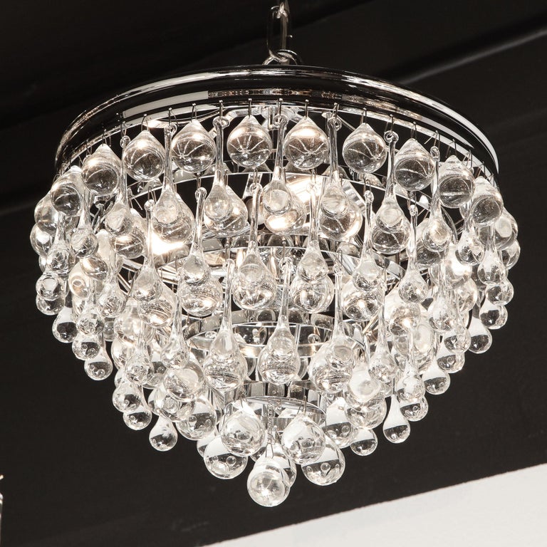 American Hollywood Regency Crystal Graduated Teardrop Chandelier with Chrome Fittings For Sale