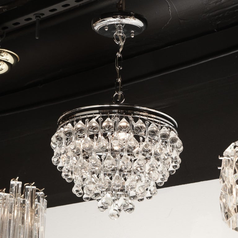 Hollywood Regency Crystal Graduated Teardrop Chandelier with Chrome Fittings In Excellent Condition For Sale In New York, NY