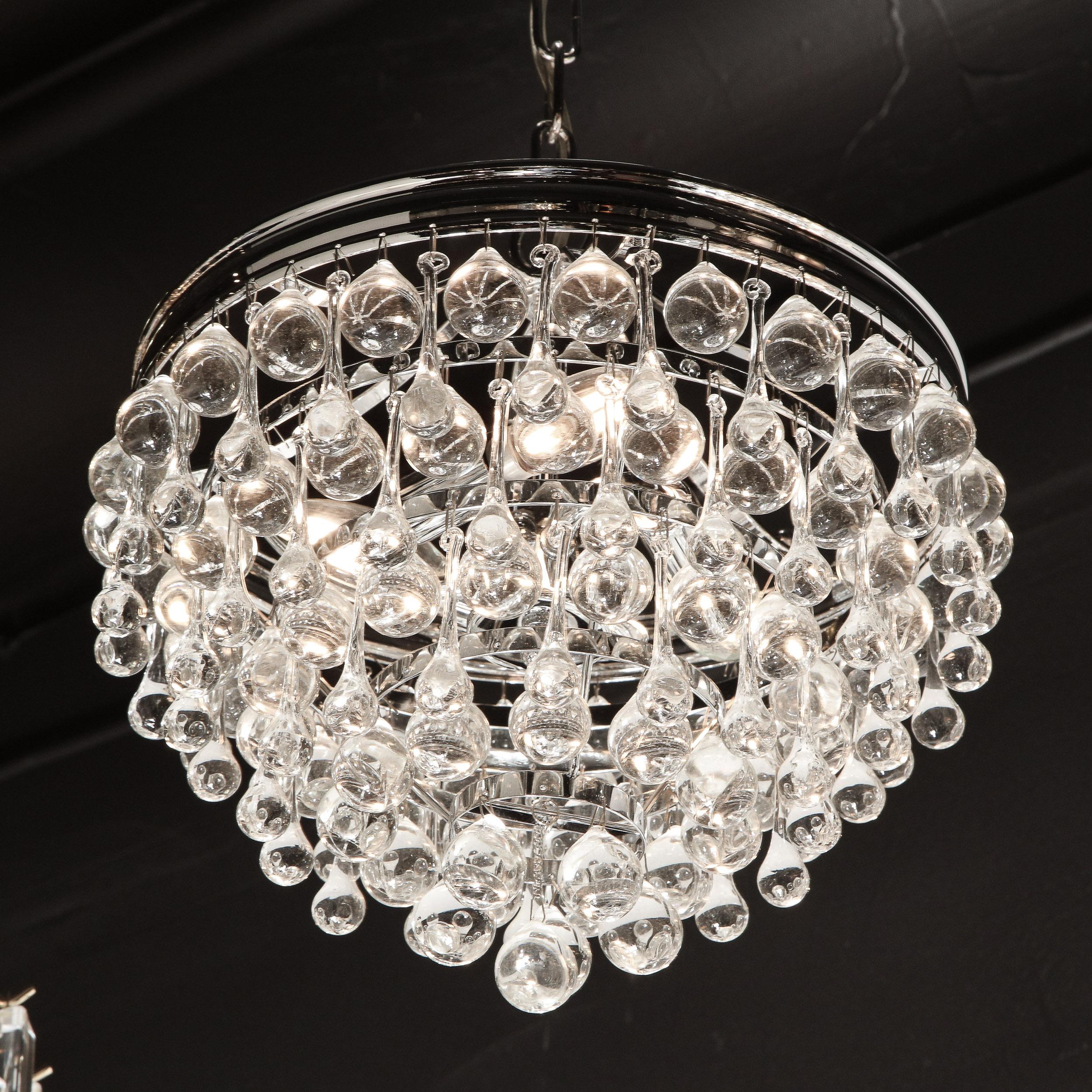 American Hollywood Regency Crystal Graduated Teardrop Chandelier with Chrome Fittings