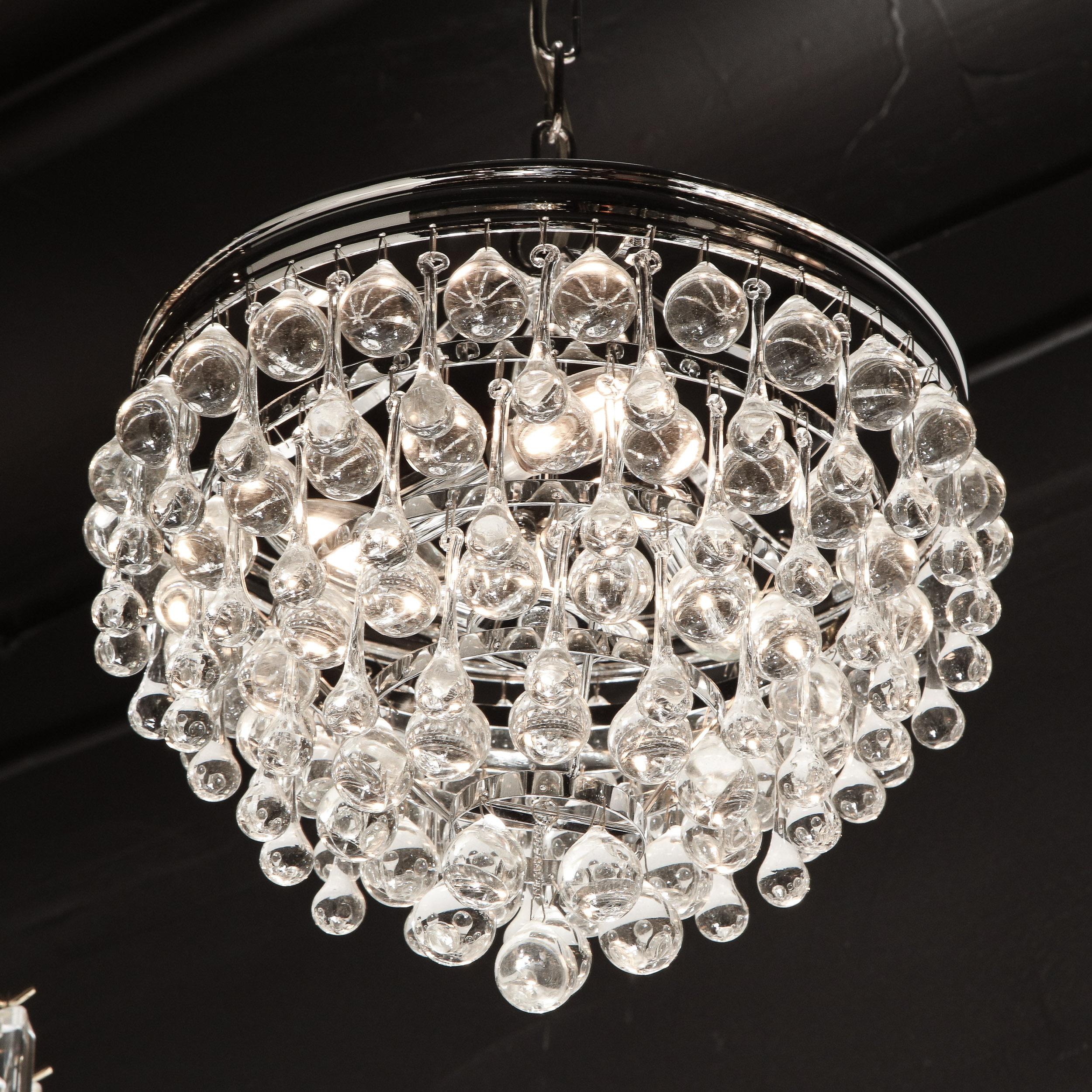 American Hollywood Regency Crystal Graduated Teardrop Chandelier with Chrome Fittings For Sale