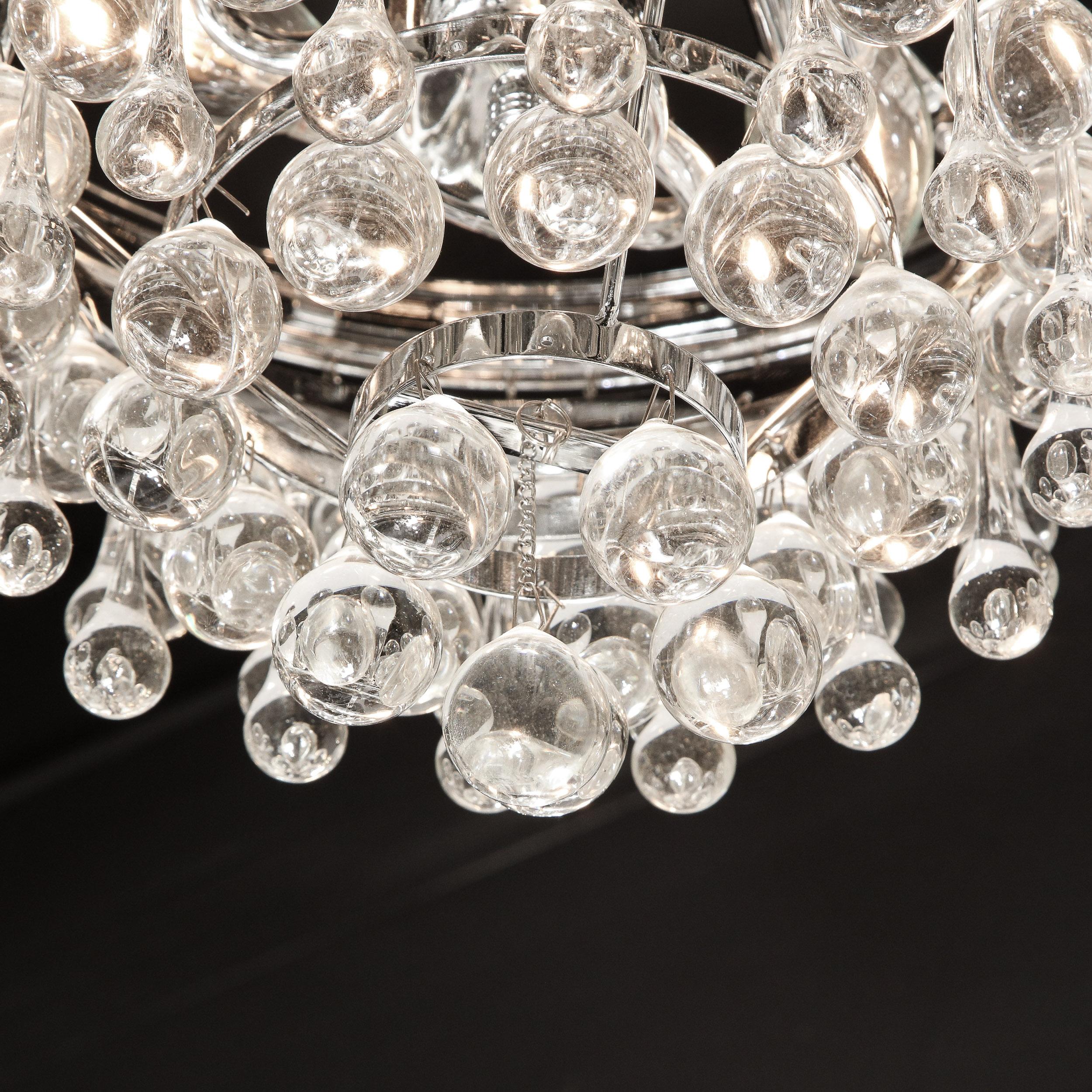 Hollywood Regency Crystal Graduated Teardrop Chandelier with Chrome Fittings In Excellent Condition In New York, NY