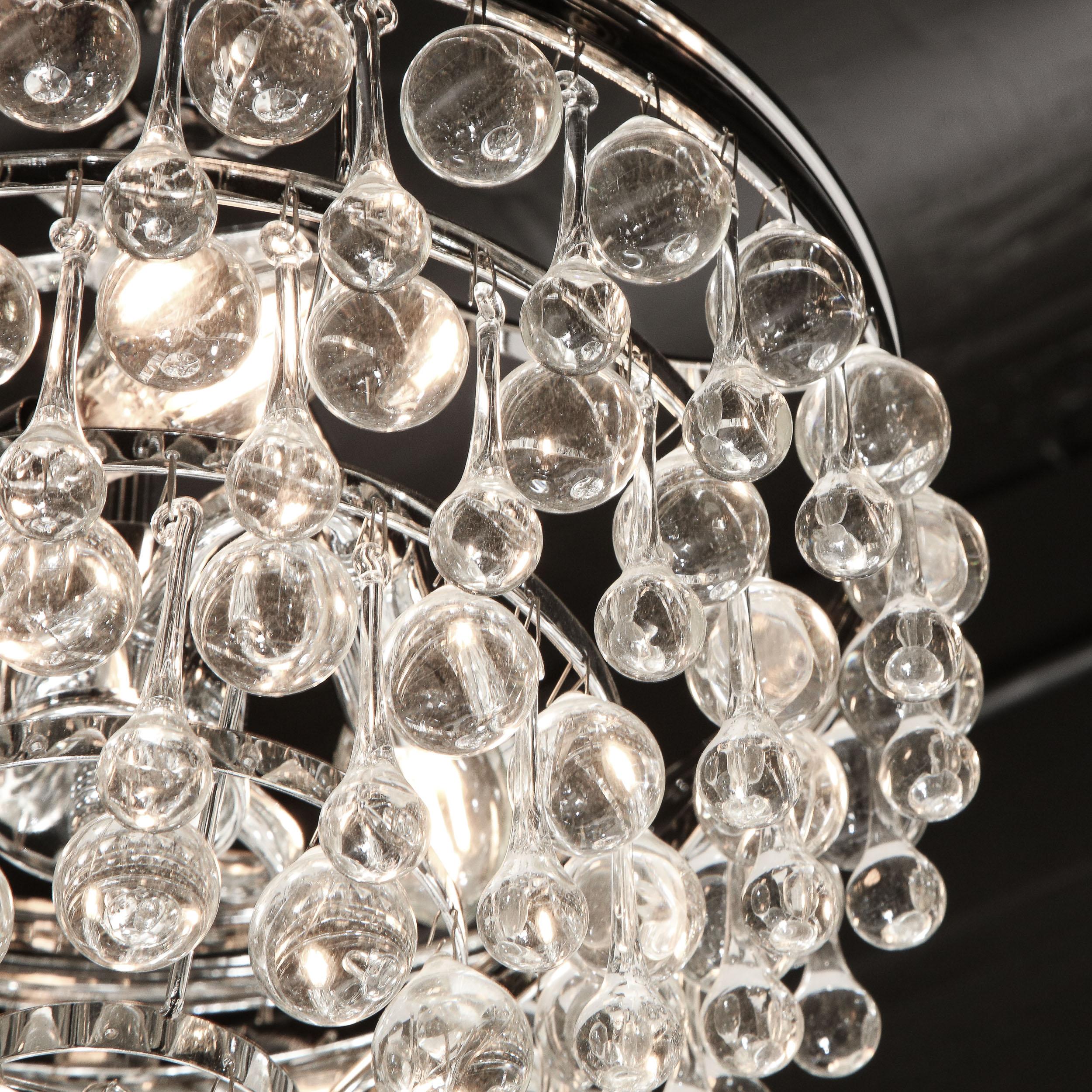 Mid-20th Century Hollywood Regency Crystal Graduated Teardrop Chandelier with Chrome Fittings For Sale