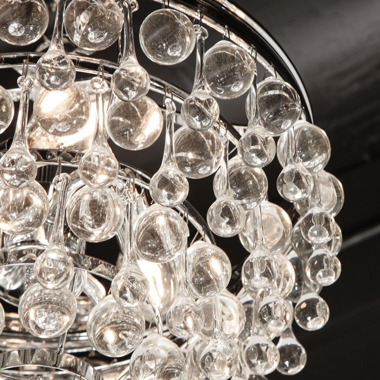 Hollywood Regency Crystal Graduated Teardrop Chandelier with Chrome Fittings For Sale 2
