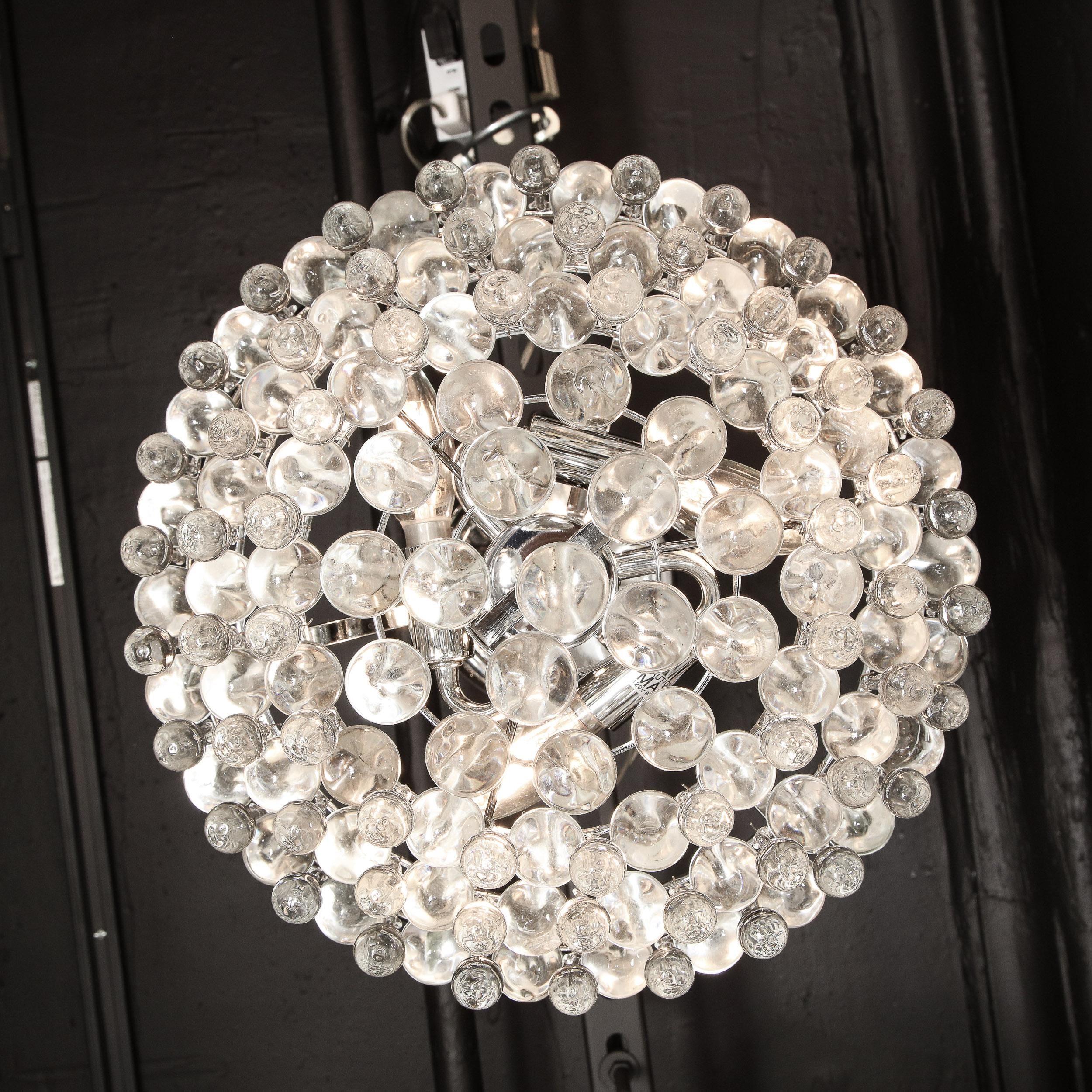 Art Glass Hollywood Regency Crystal Graduated Teardrop Chandelier with Chrome Fittings