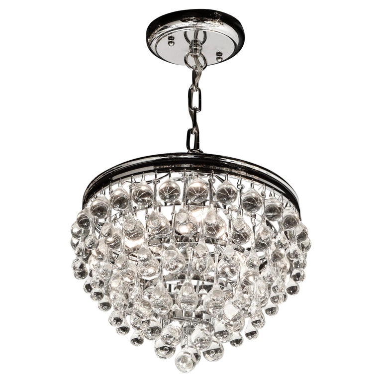 Hollywood Regency Crystal Graduated Teardrop Chandelier with Chrome Fittings For Sale