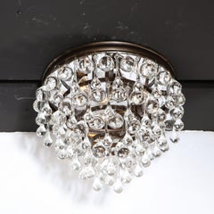 Hollywood Regency Crystal Graduated Teardrop Flush Mount with Bronze Fittings