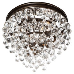Hollywood Regency Crystal Graduated Teardrop Flush Mount with Bronze Fittings
