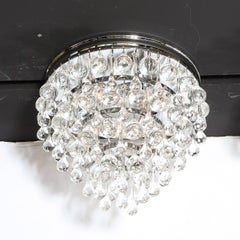 Hollywood Regency Crystal Graduated Teardrop Flush Mount with Chrome Fittings