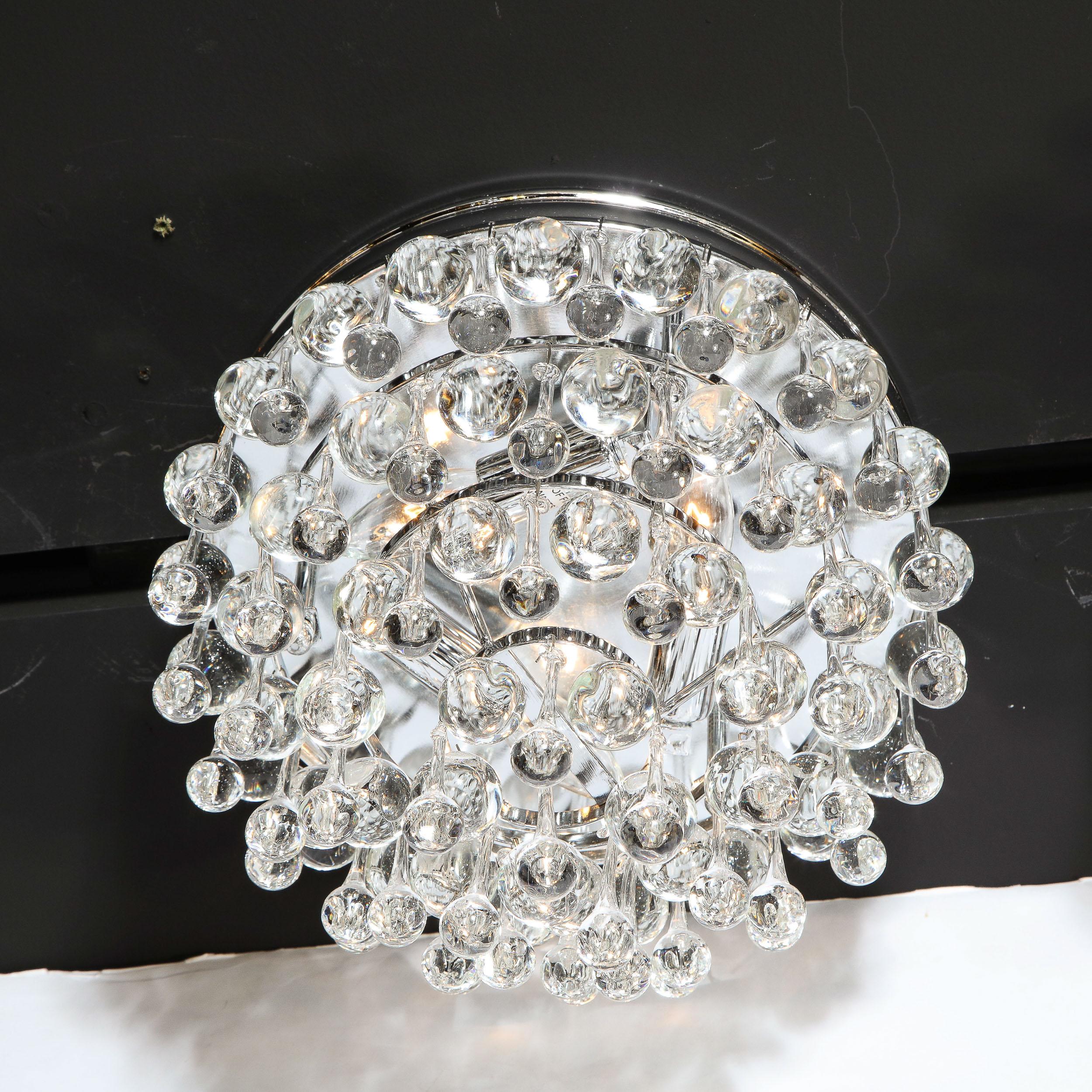 Modern Hollywood Regency Crystal Graduated Teardrop Flush Mount with Chrome Fittings For Sale