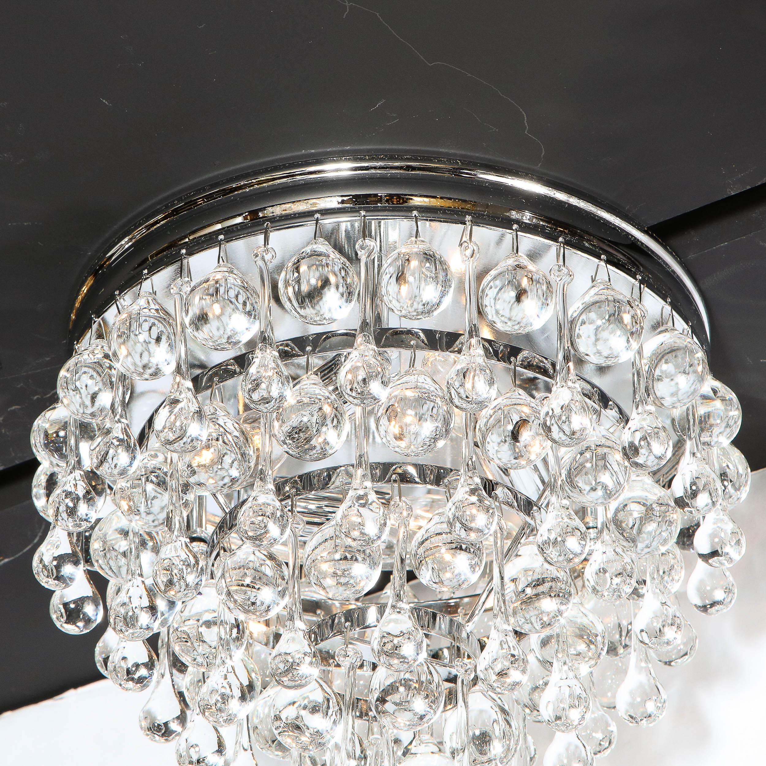 20th Century Hollywood Regency Crystal Graduated Teardrop Flush Mount with Chrome Fittings For Sale
