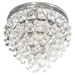 Hollywood Regency Crystal Graduated Teardrop Flush Mount with Chrome Fittings