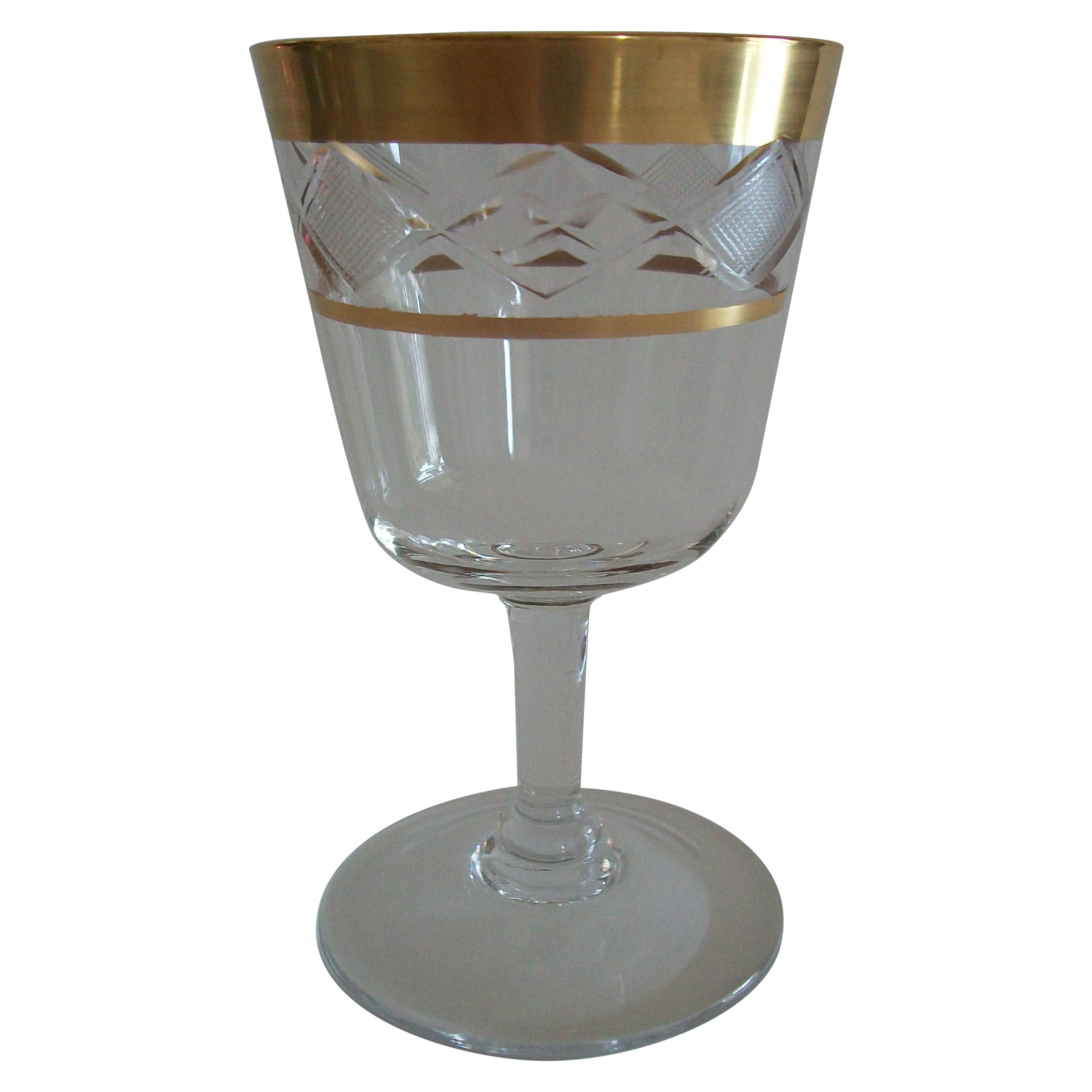 Vaso de Jerez de Cristal Hollywood Regency - Corte de Rueda - Borde Dorado - Circa 1950's