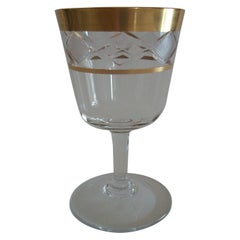 Vaso de Jerez de Cristal Hollywood Regency - Corte de Rueda - Borde Dorado - Circa 1950's