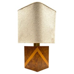 Hollywood Regency Cubic Wood and Brass Table Lamp, Italy, 1970s