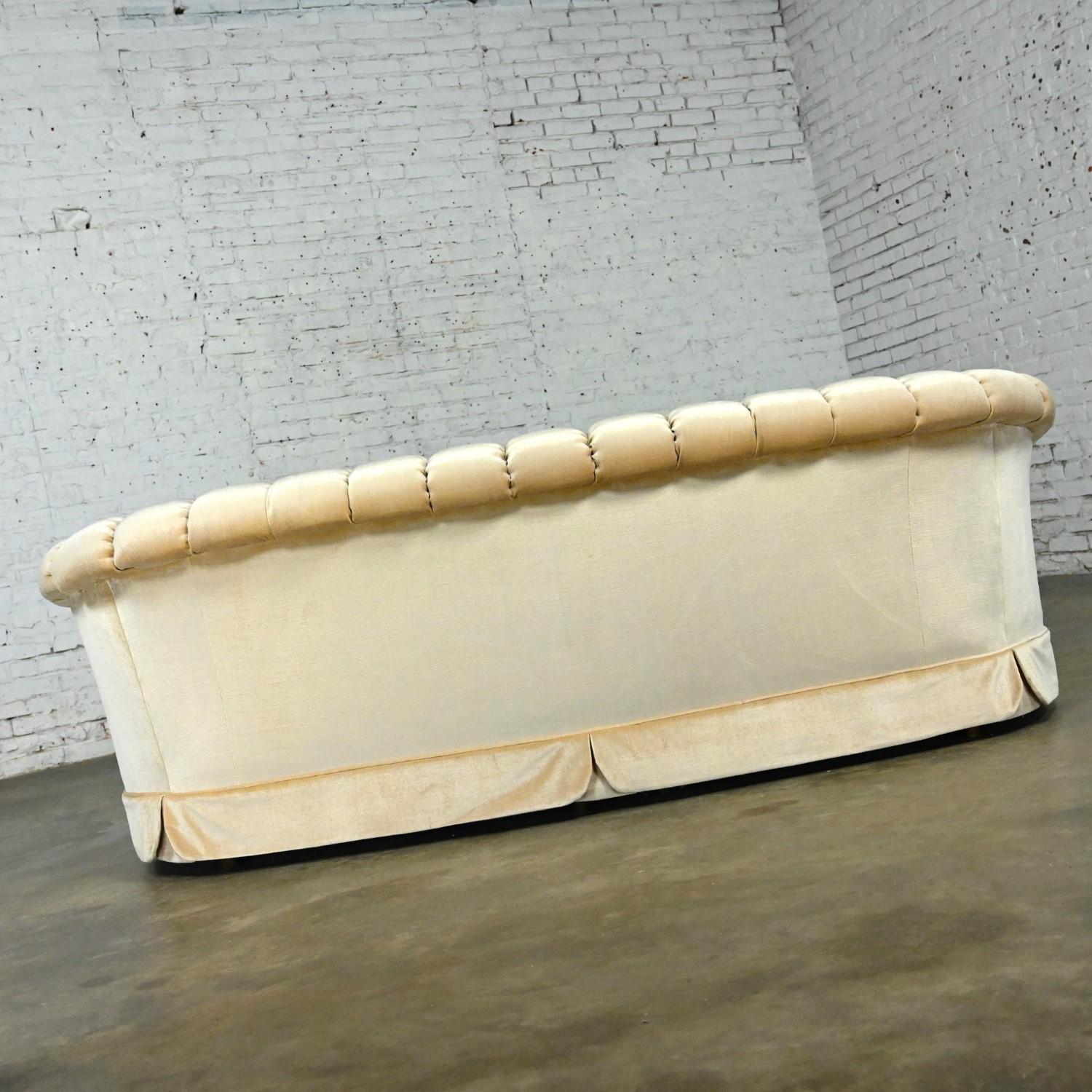 Hollywood Regency Curved Sofa Beige Velvet Button Tufted Lee Harvey for Maddox 8