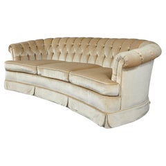 Used Hollywood Regency Curved Sofa Beige Velvet Button Tufted Lee Harvey for Maddox 