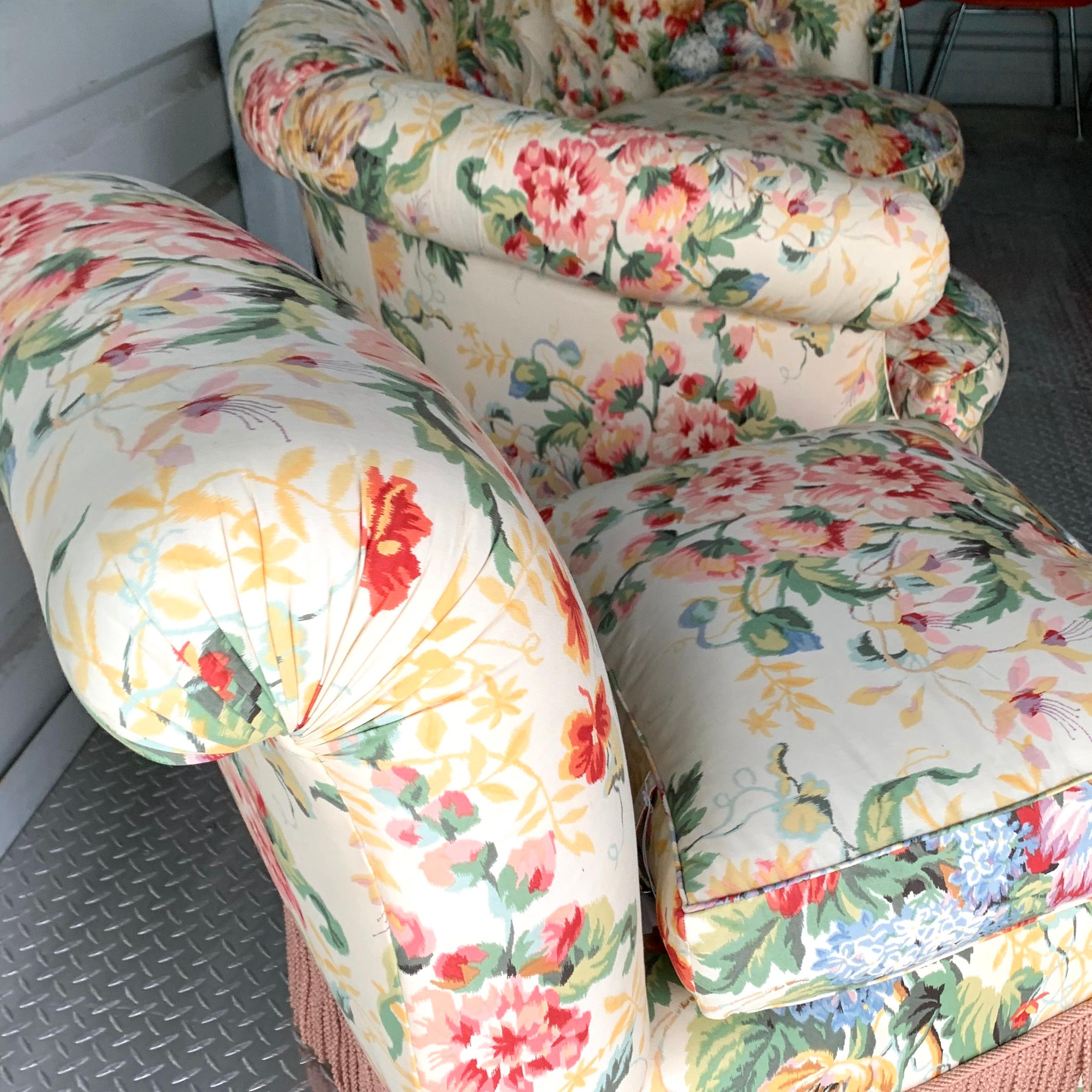 Hollywood Regency Custom Floral Living Room Set, Settee and Slipper Chair, Sofa 10