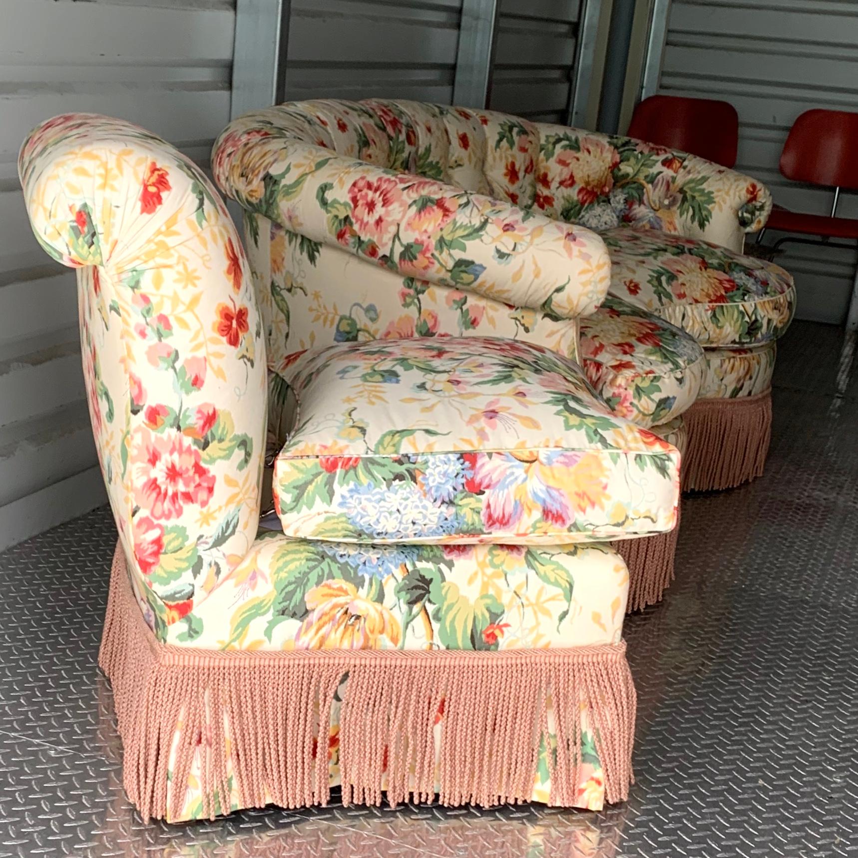 Hollywood Regency Custom Floral Living Room Set, Settee and Slipper Chair, Sofa 11