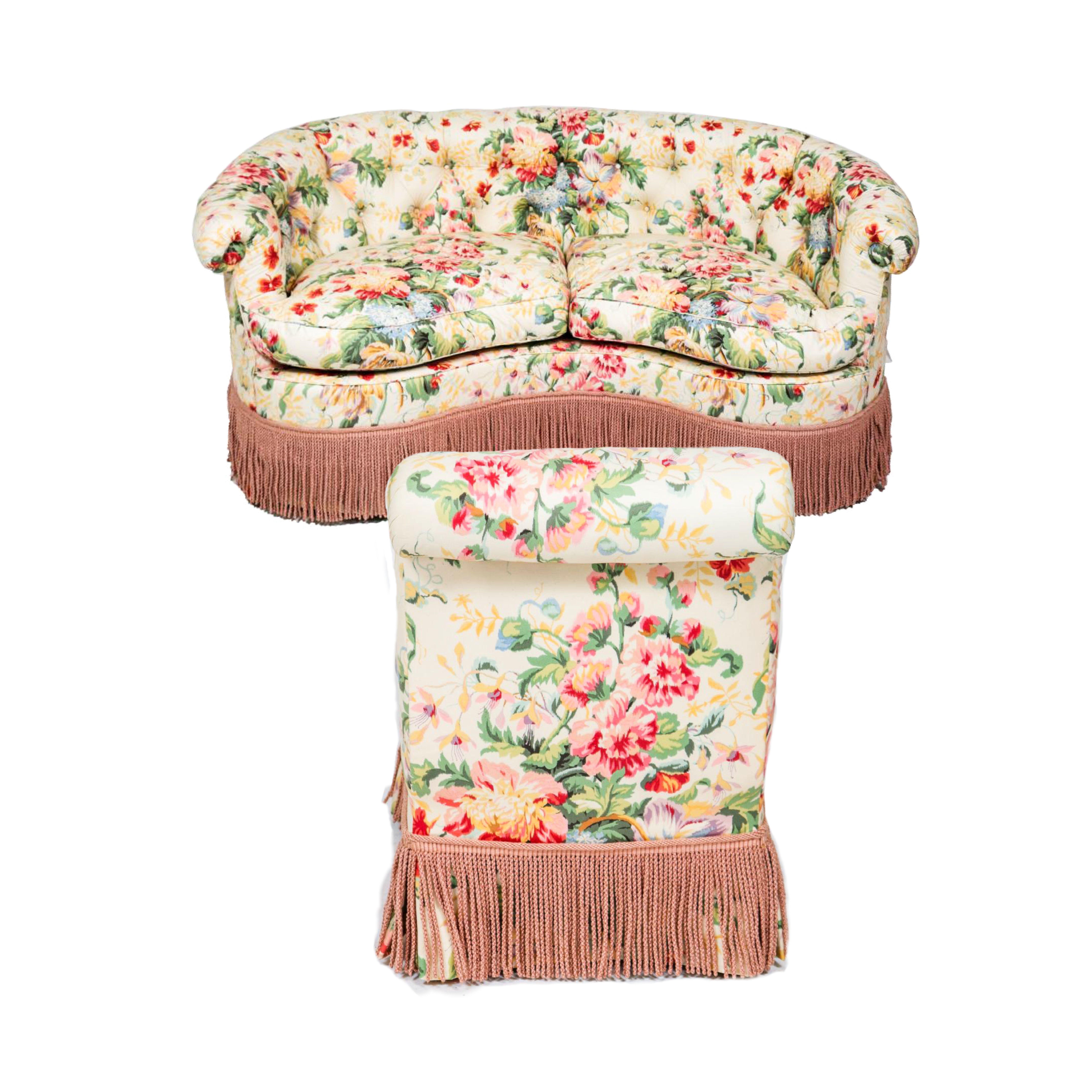 Hollywood Regency Custom Floral Living Room Set, Settee and Slipper Chair, Sofa 4