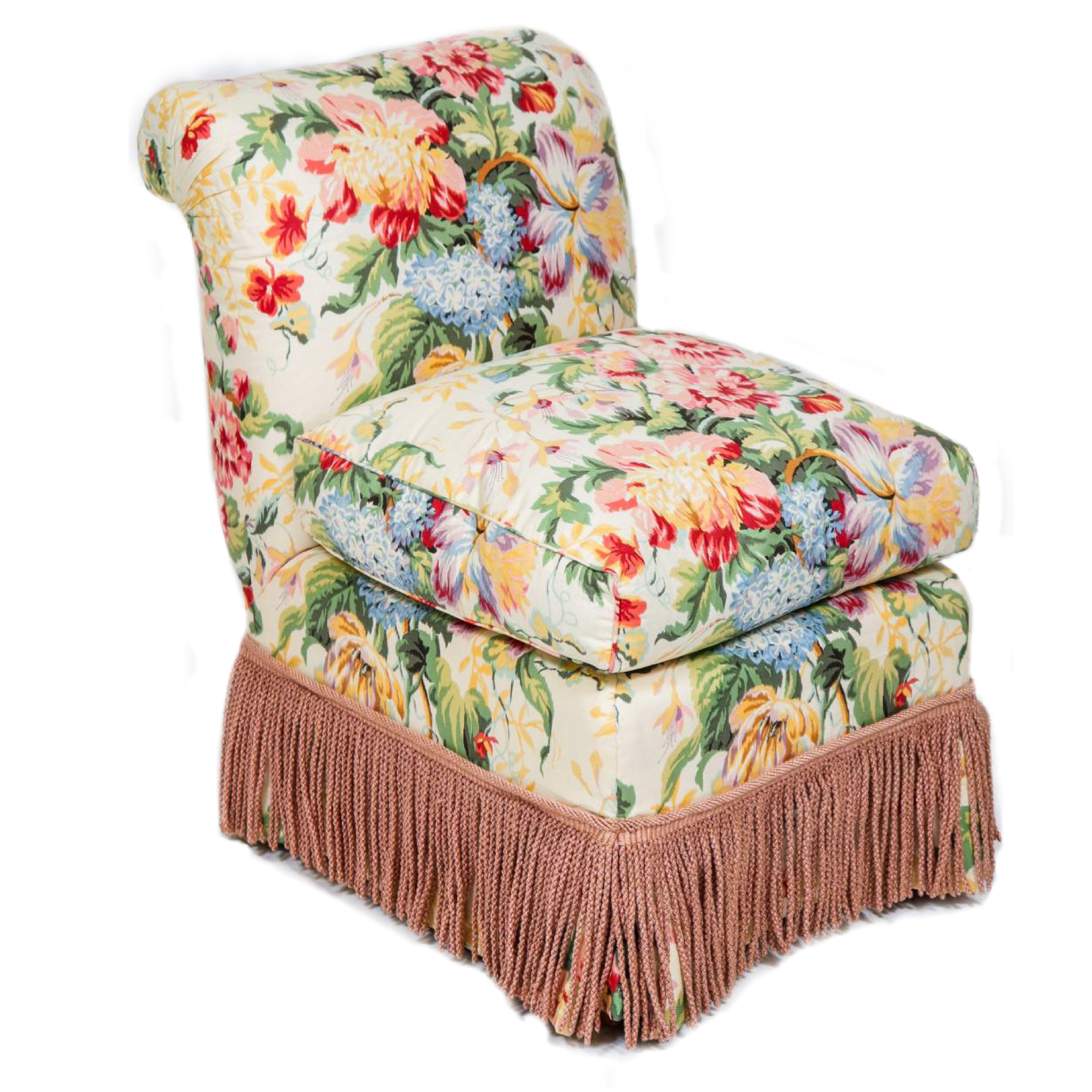 Hollywood Regency Custom Floral Living Room Set, Settee and Slipper Chair, Sofa 5