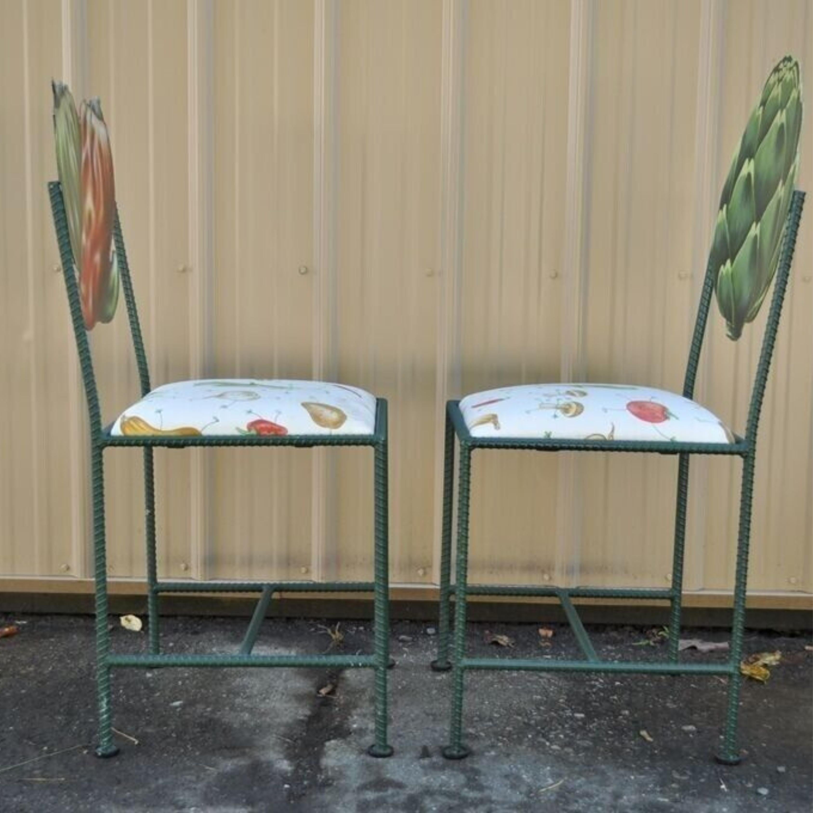 Hollywood Regency Custom Painted Peppers & Artichoke Bistro Side Chairs - a Pair For Sale 5
