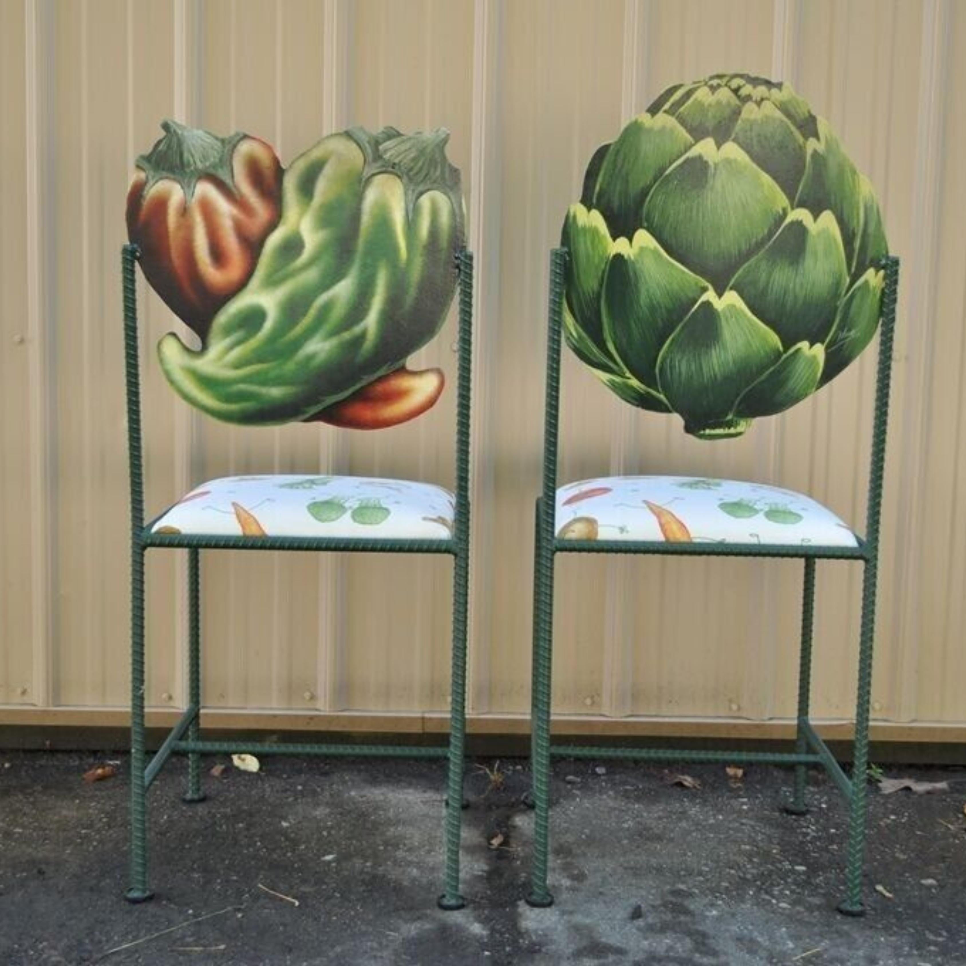 Hollywood Regency Custom Painted Peppers & Artichoke Bistro Side Chairs - a Pair For Sale 2