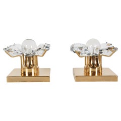 Hollywood Regency Cut Crystal and Gold Plated Sconces, Germany, circa 1970