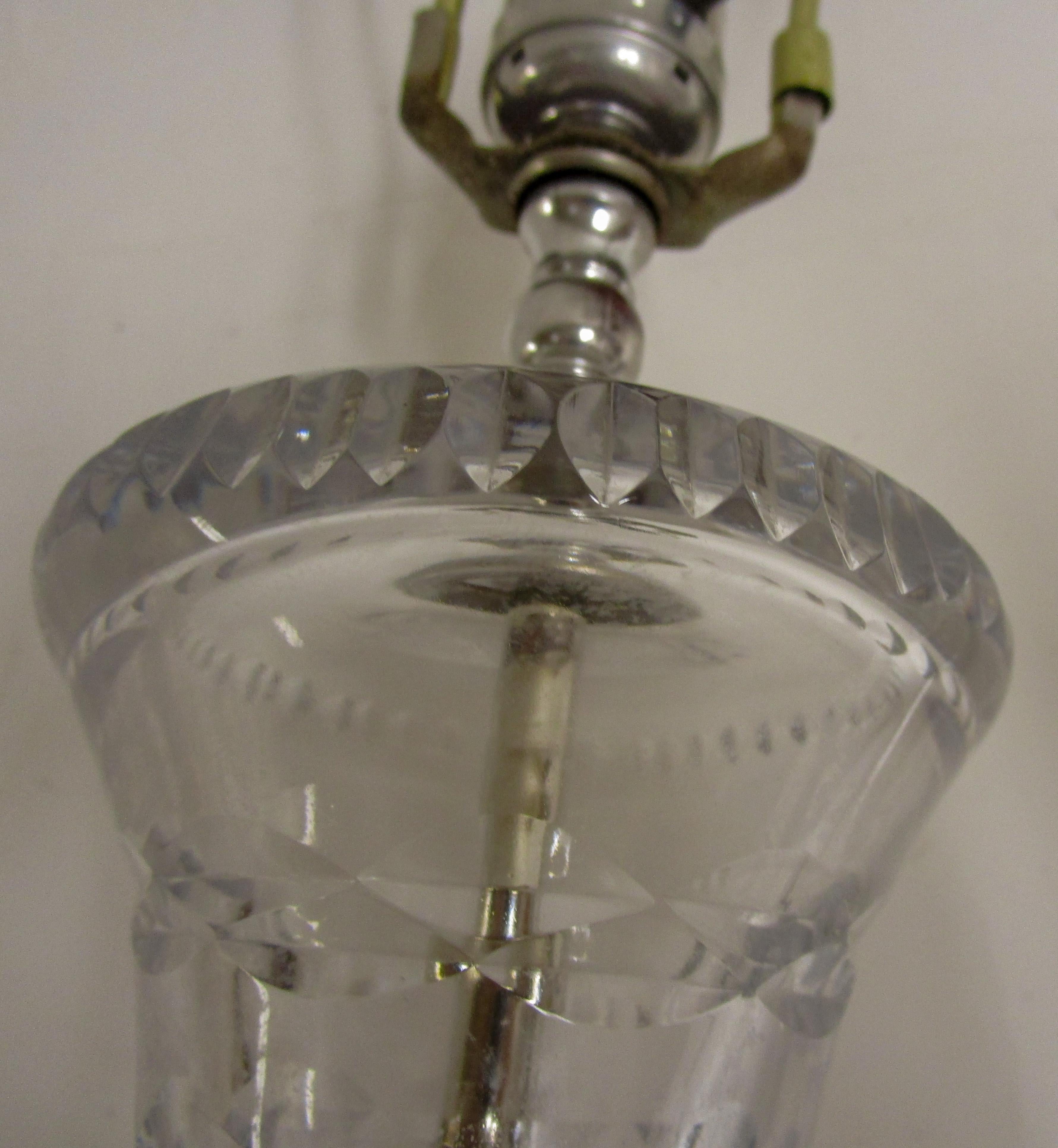 Mid-20th Century Hollywood Regency Cut Crystal French Lamp, Pair