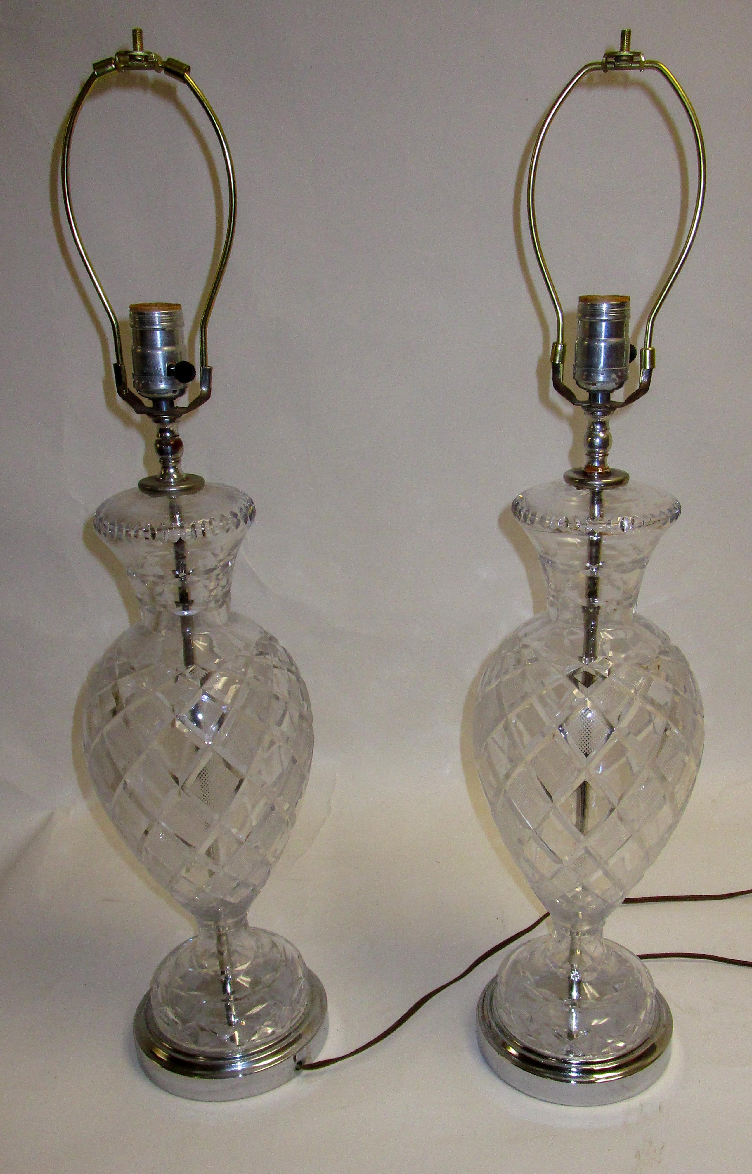 Hollywood Regency Cut Crystal French Lamp, Pair 3