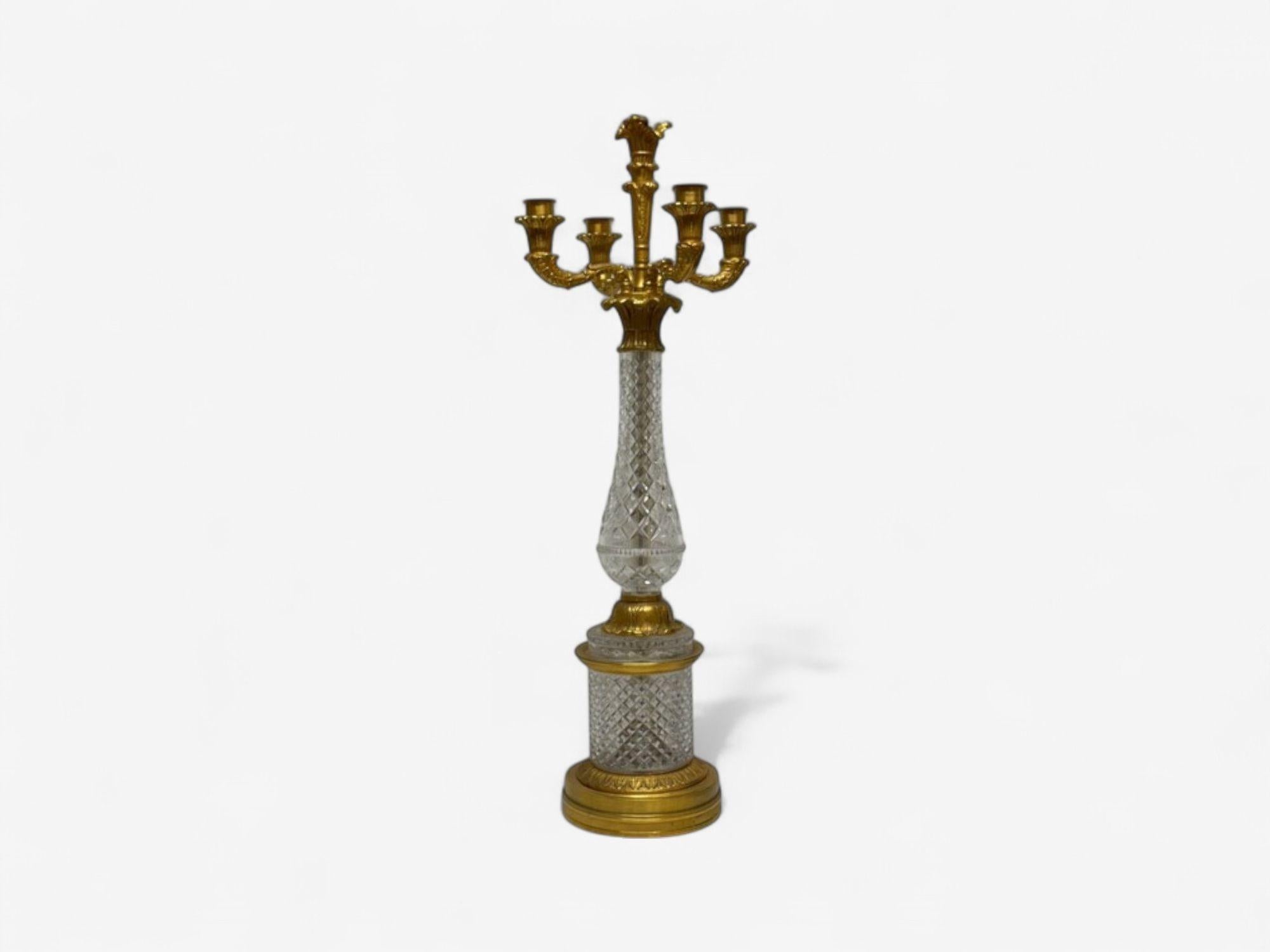 French Hollywood Regency, Cut Crystal, Gilt Brass, Candelabras, France, 1930s For Sale