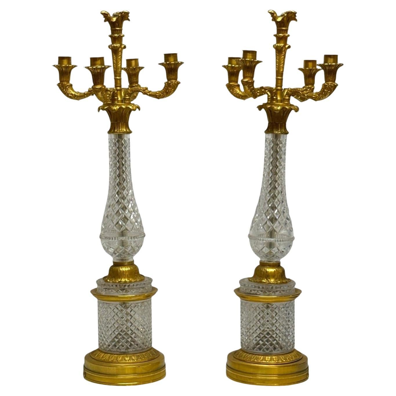 Hollywood Regency, Cut Crystal, Gilt Brass, Candelabras, France, 1930s For Sale