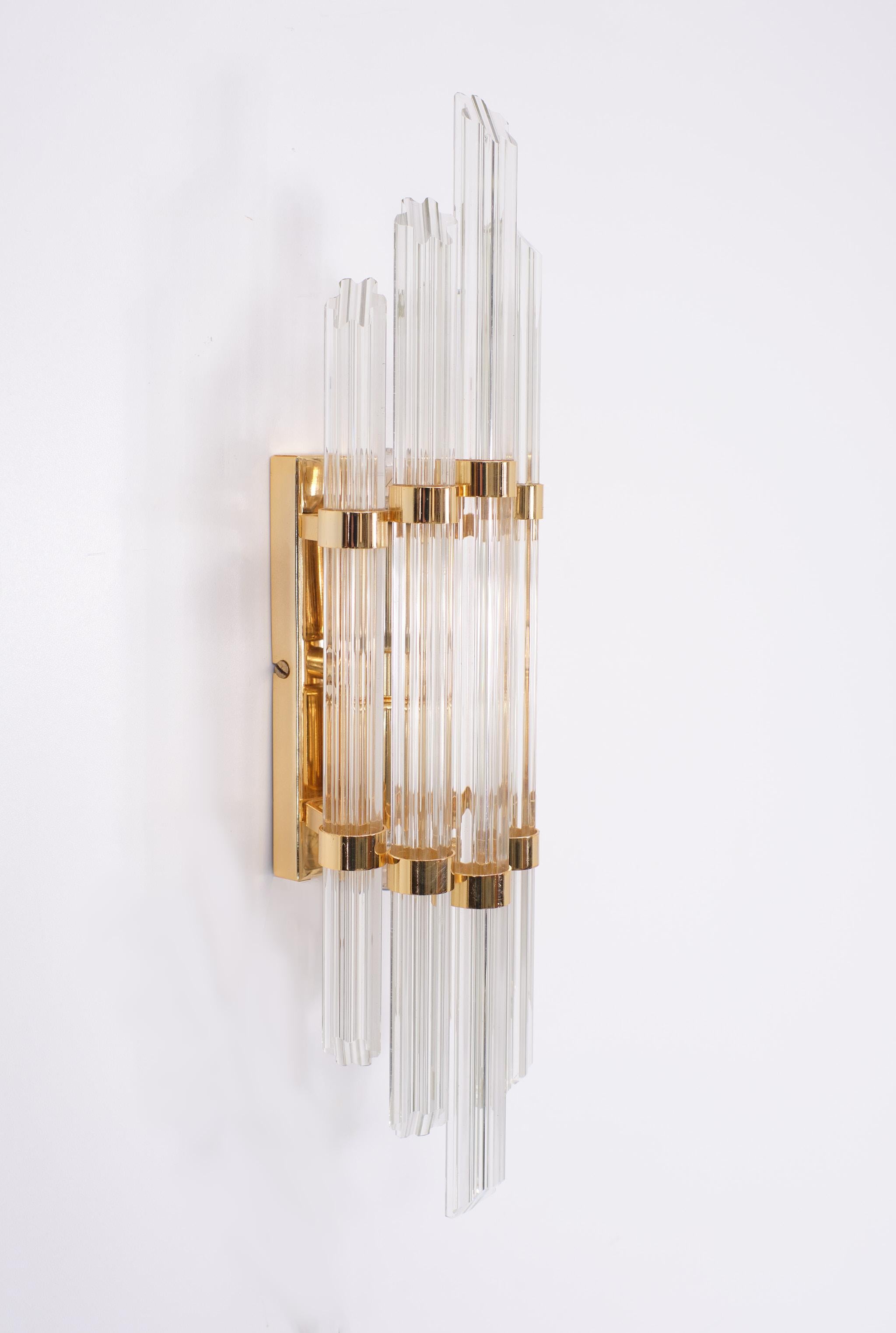Italian Hollywood Regency Cut Crystal Glass Venini Wall Lamp, 1970s  For Sale
