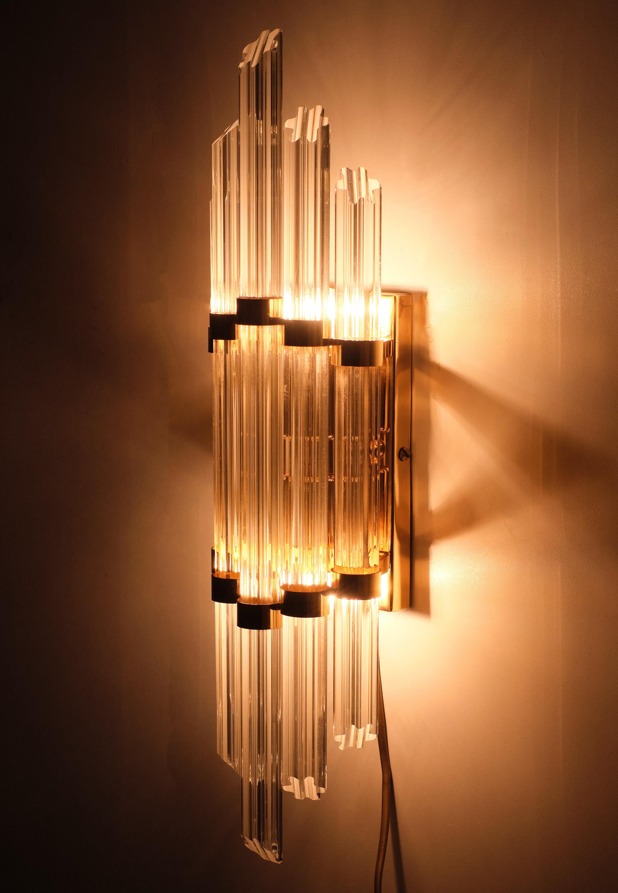Hollywood Regency Cut Crystal Glass Venini Wall Lamp, 1970s  For Sale 2