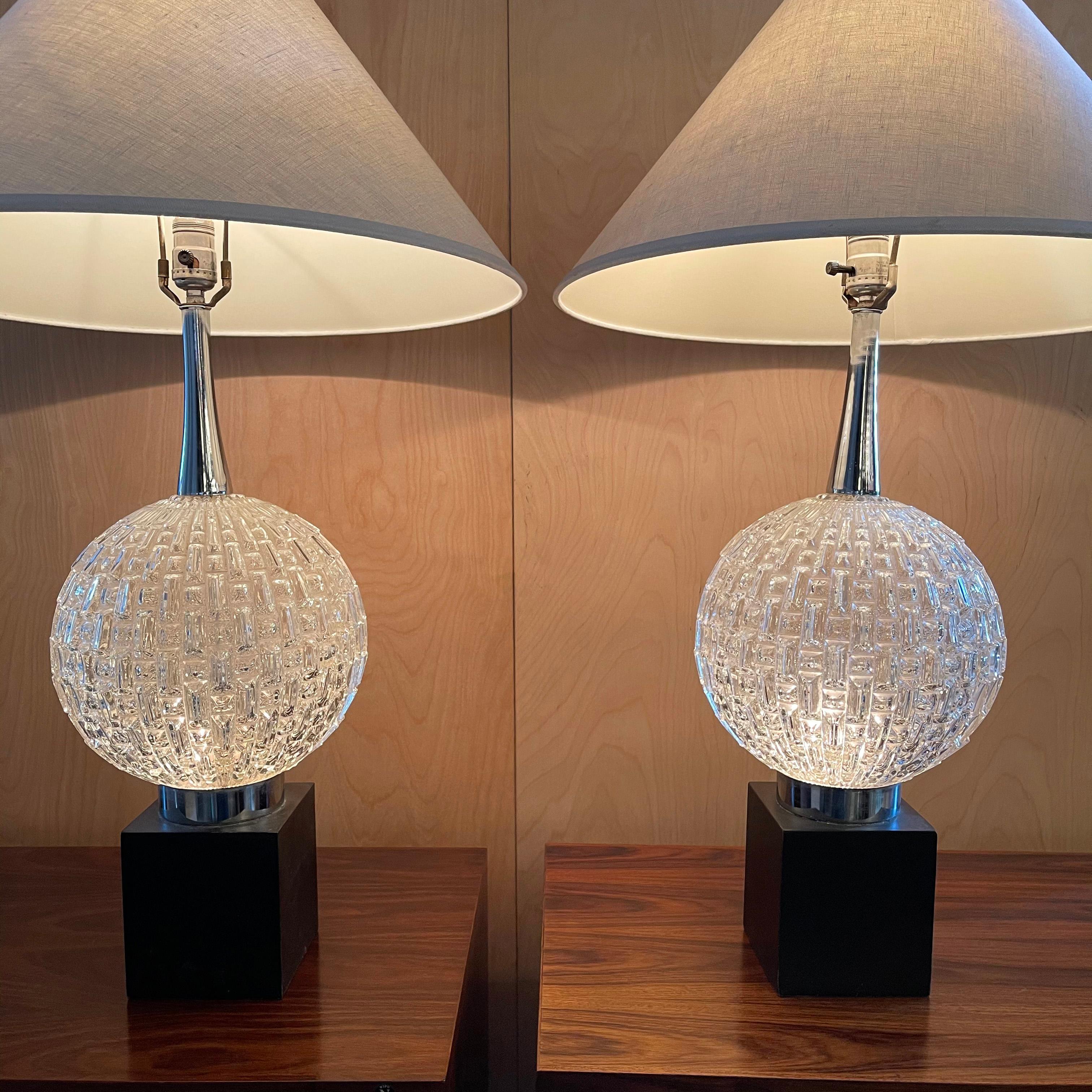 Hollywood Regency Cut Glass Globe Table Lamps 3