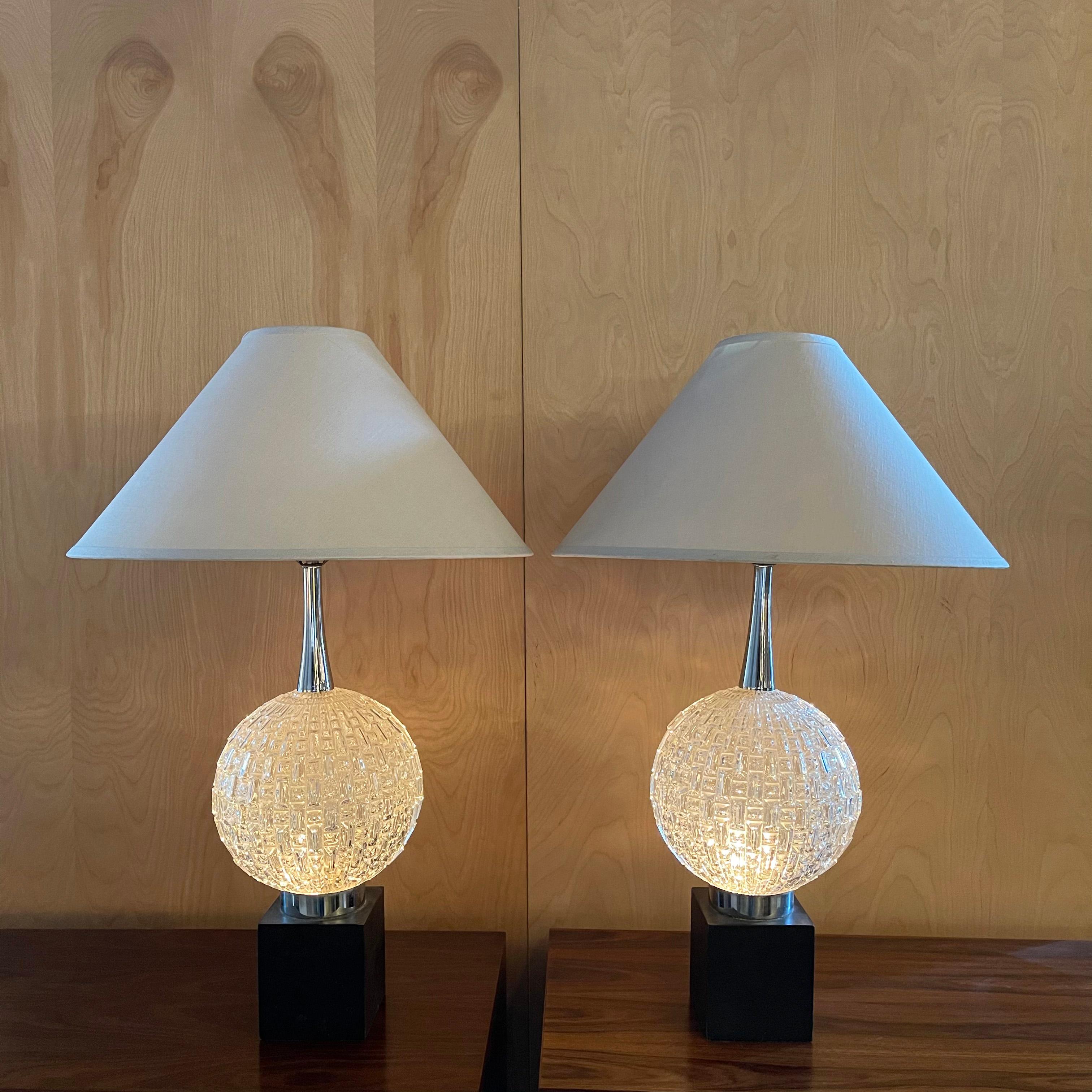 Painted Hollywood Regency Cut Glass Globe Table Lamps