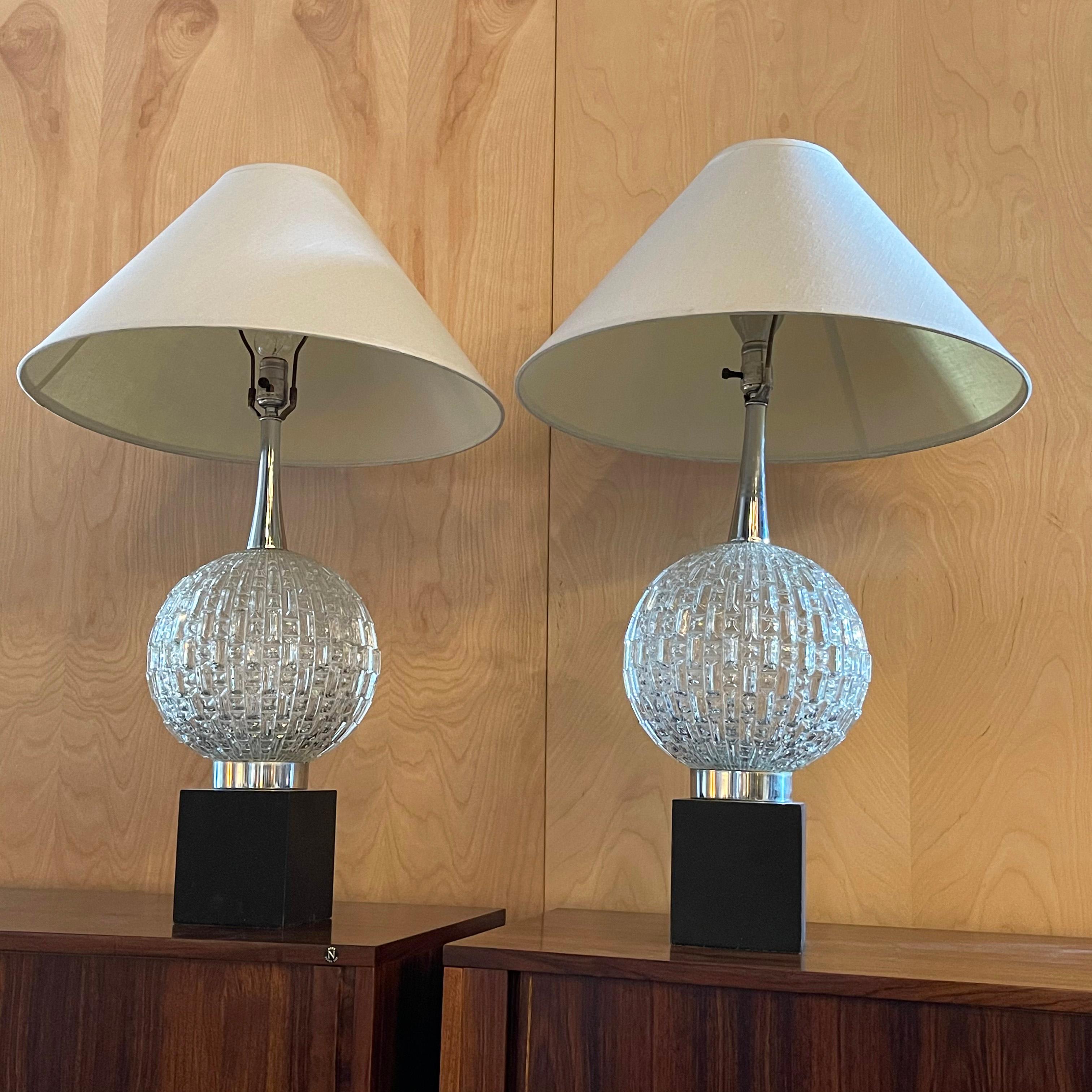 20th Century Hollywood Regency Cut Glass Globe Table Lamps