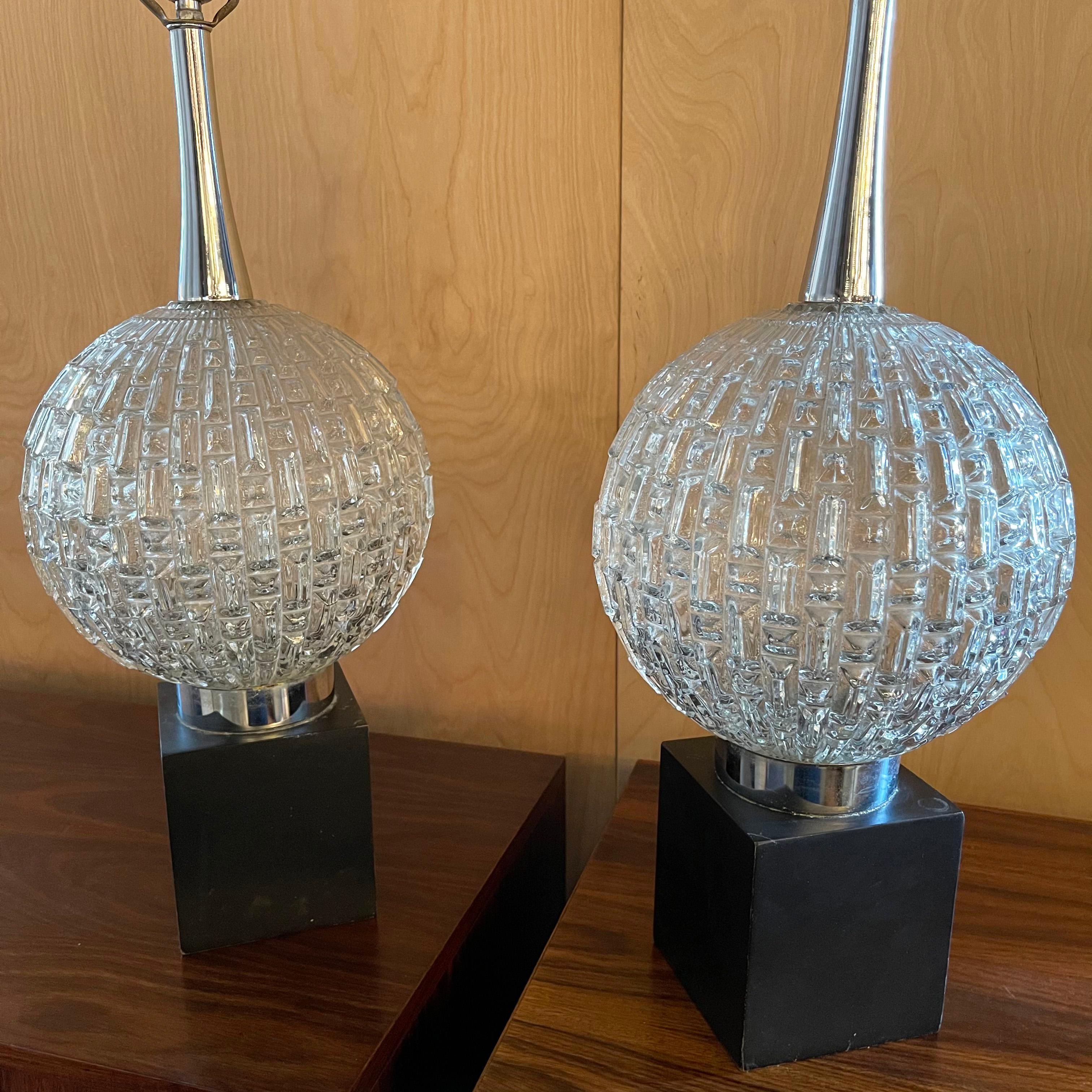 Hollywood Regency Cut Glass Globe Table Lamps 1